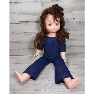 Vintage Eegee Hard Plastic Rooted Brown Hair Blinking Sleepy Eye Girl Doll 19"